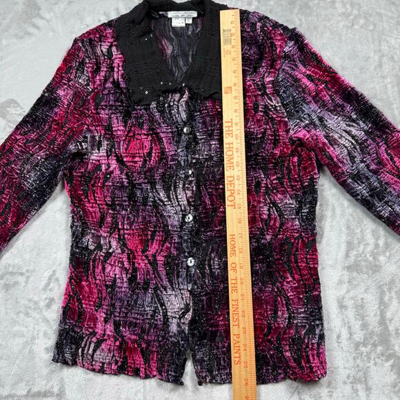 Vintage 80s 90s Alberto Makali Collared Cardigan Womens XL Burnout Buttons Party - Picture 5 of 10